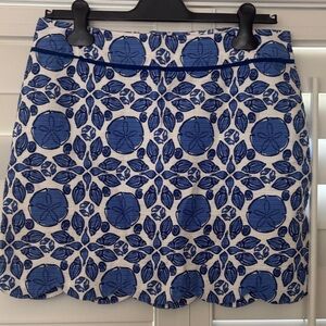 Lilly Pulitzer Blue and White Floral Scalloped Hem Mini Skirt
